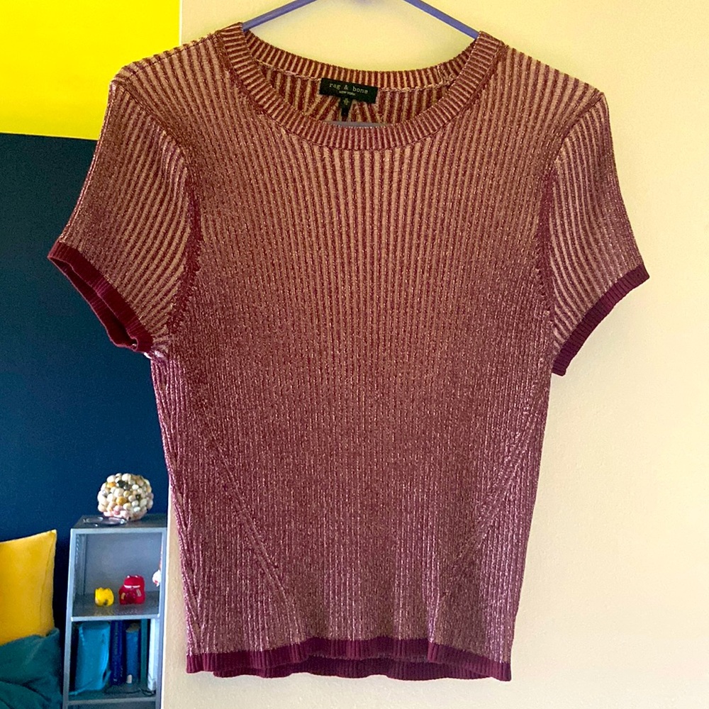 Rag and Bone burgundy/white cropped sweater
